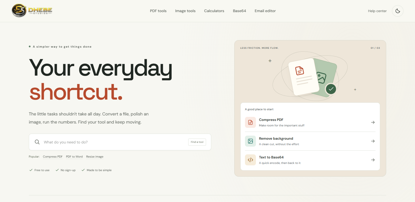 Dhebe Studios document and developer tools homepage